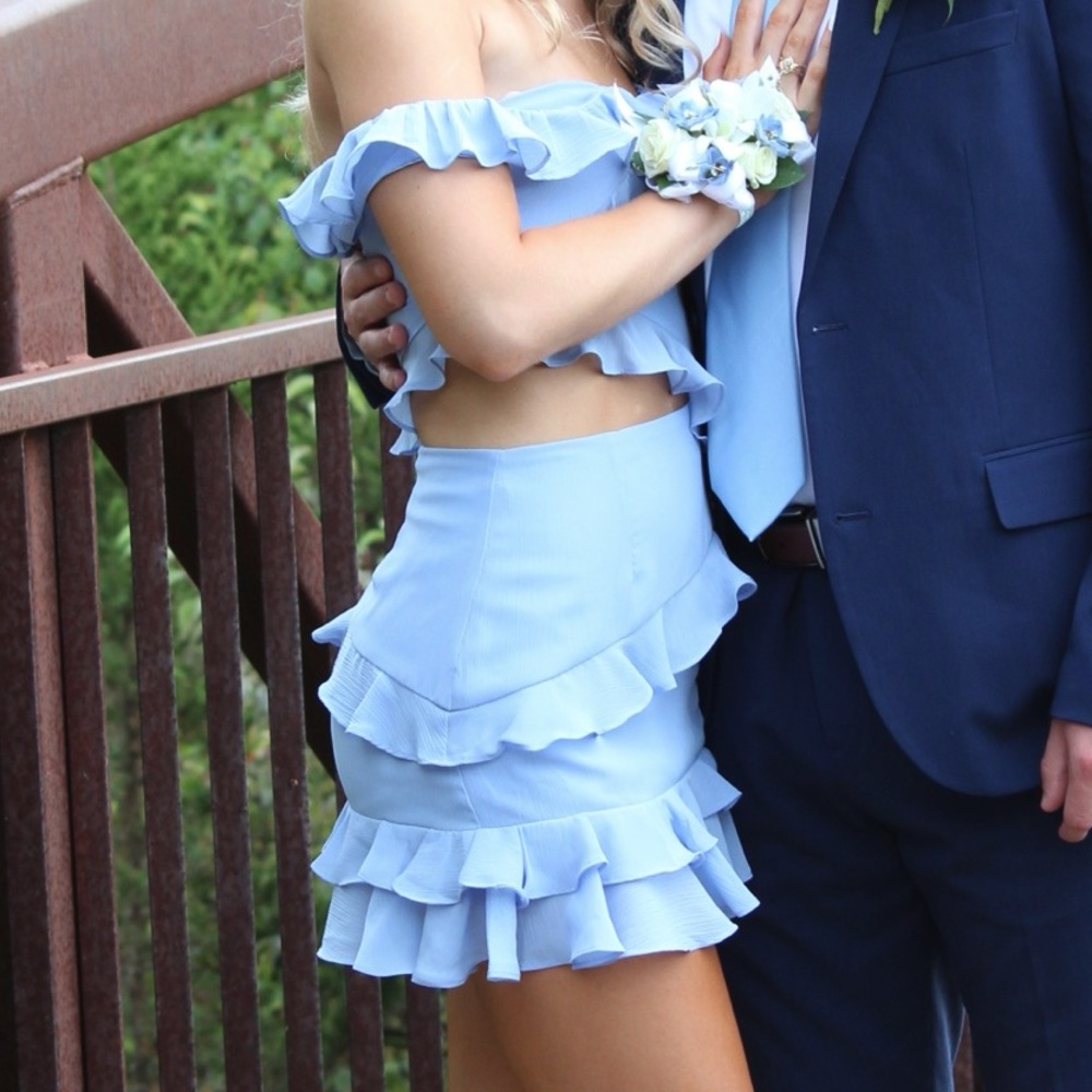 Homecoming/Winter formal Blue Ruffle Mini Dress